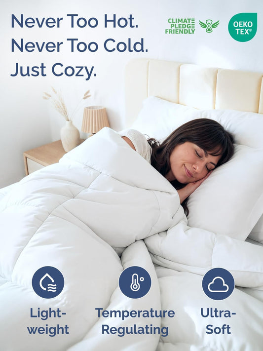 All Season King Size Down Alternative Quilted Comforter - Soft Duvet Insert with Corner Tabs - Machine Washable (King, White)