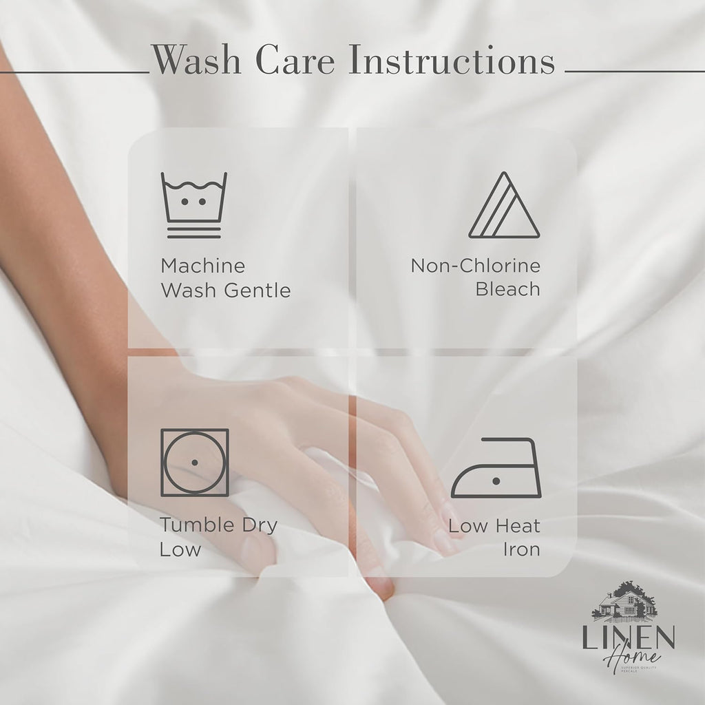 Linen Home 100% Cotton Percale Sheets Queen Size, White, Deep Pocket, 4 Pieces Set - 1 Flat, 1 Deep Pocket Fitted She... - Image 5