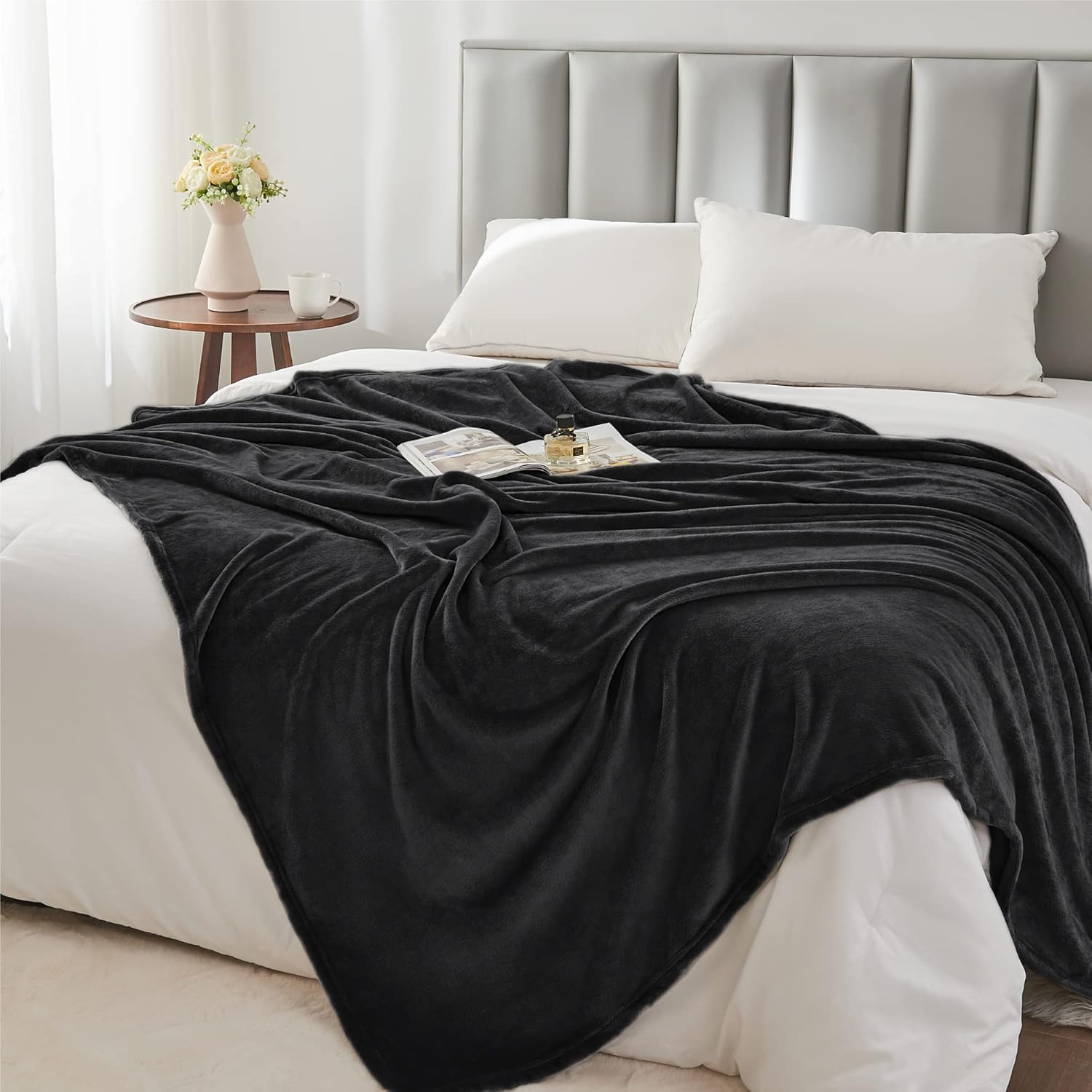 BEDELITE Fleece Blanket Black Throw Blankets for Couch & Bed, Luxury Plush Cozy Fuzzy Blanket 50x60 inches, Super Sof... - Image 6