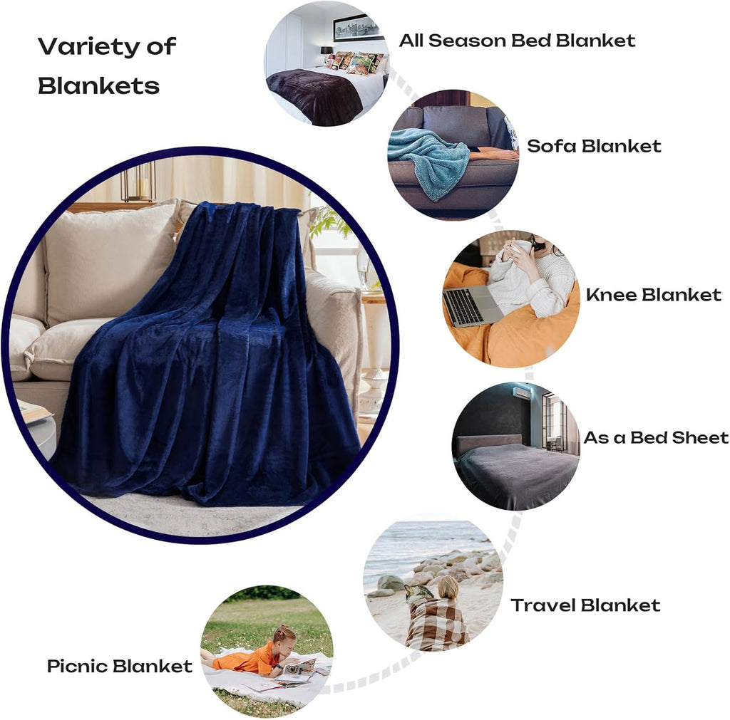 Fleece Plush Throw Blanket Navy Blue(50 by 60 Inches),Super Soft Fuzzy Cozy Flannel Blanket for Couch Sofa.Microfiber... - Image 3