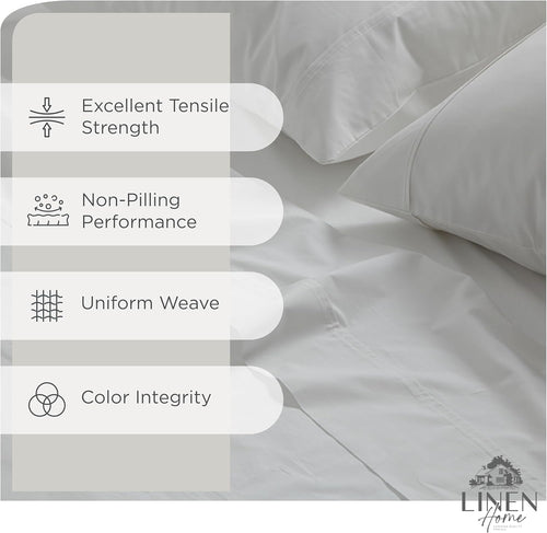 Linen Home 100% Cotton Percale Sheets Queen Size, White, Deep Pocket, 4 Pieces Set - 1 Flat, 1 Deep Pocket Fitted She... - Image 2