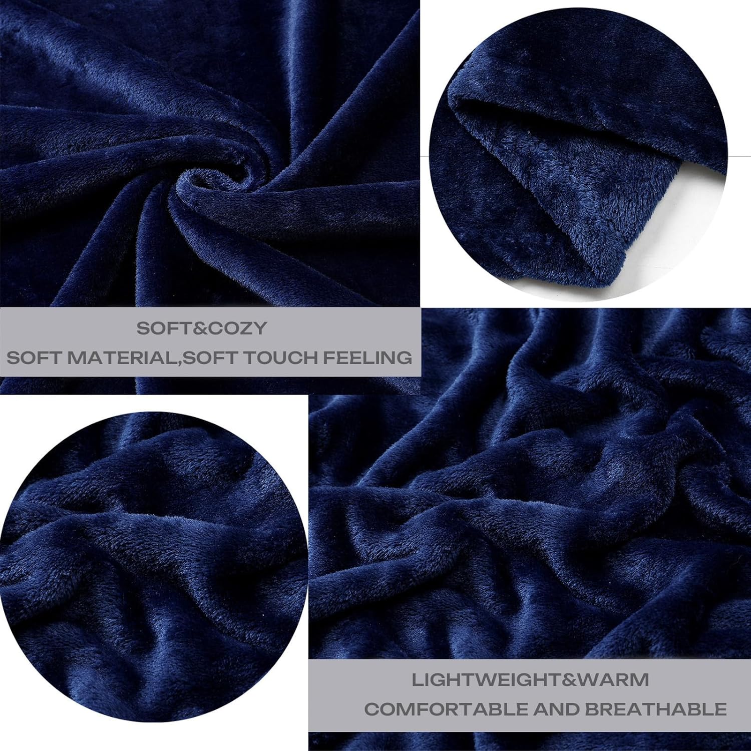 Fleece Plush Throw Blanket Navy Blue(50 by 60 Inches),Super Soft Fuzzy Cozy Flannel Blanket for Couch Sofa.Microfiber... - Image 4