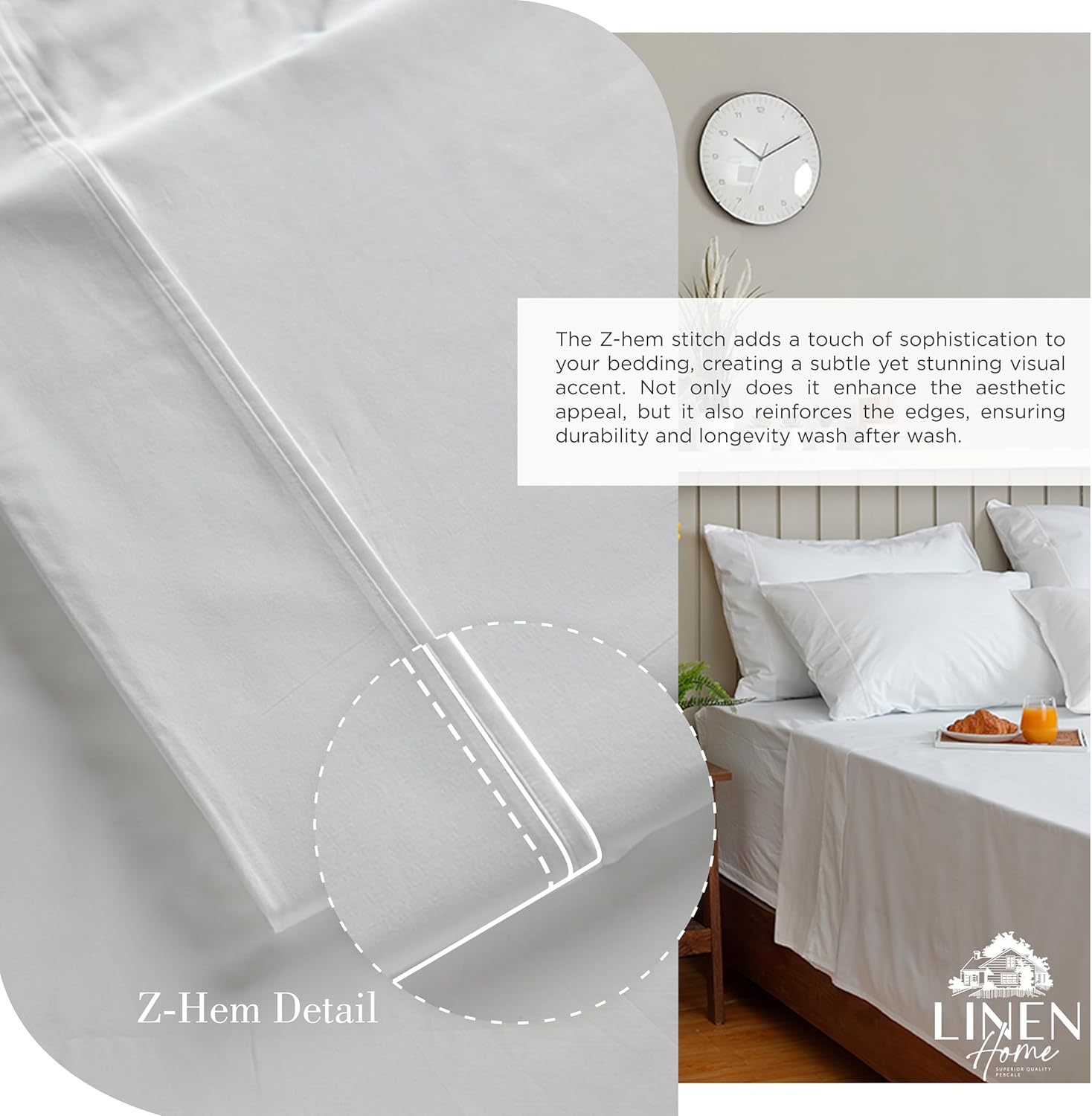 Linen Home 100% Cotton Percale Sheets Queen Size, White, Deep Pocket, 4 Pieces Set - 1 Flat, 1 Deep Pocket Fitted She... - Image 3