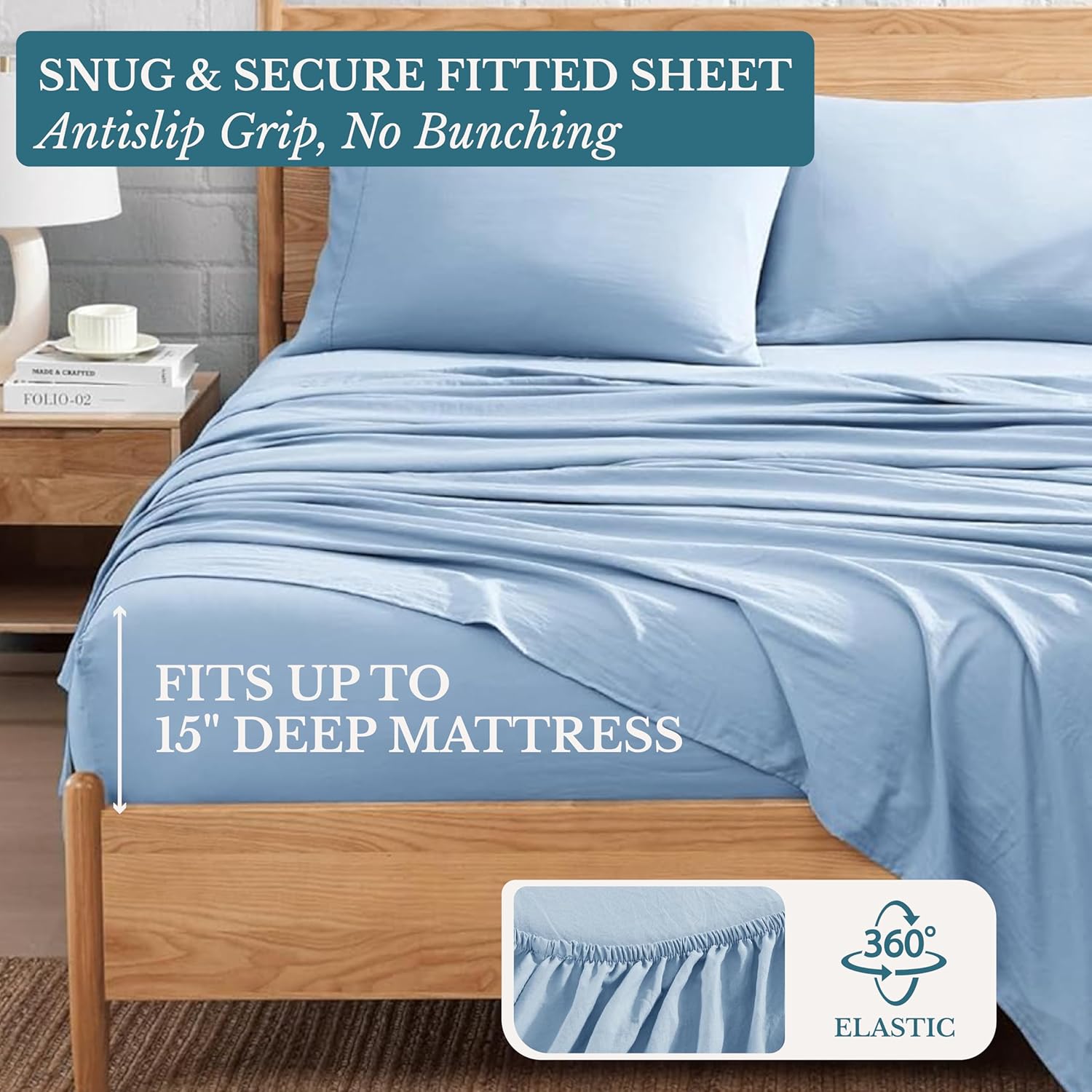 Casa Platino Queen Bed Sheets Set, Soft & Breathable Bedding for Queen Size Mattress, 4 Piece Set with Deep Pockets, ... - Image 3
