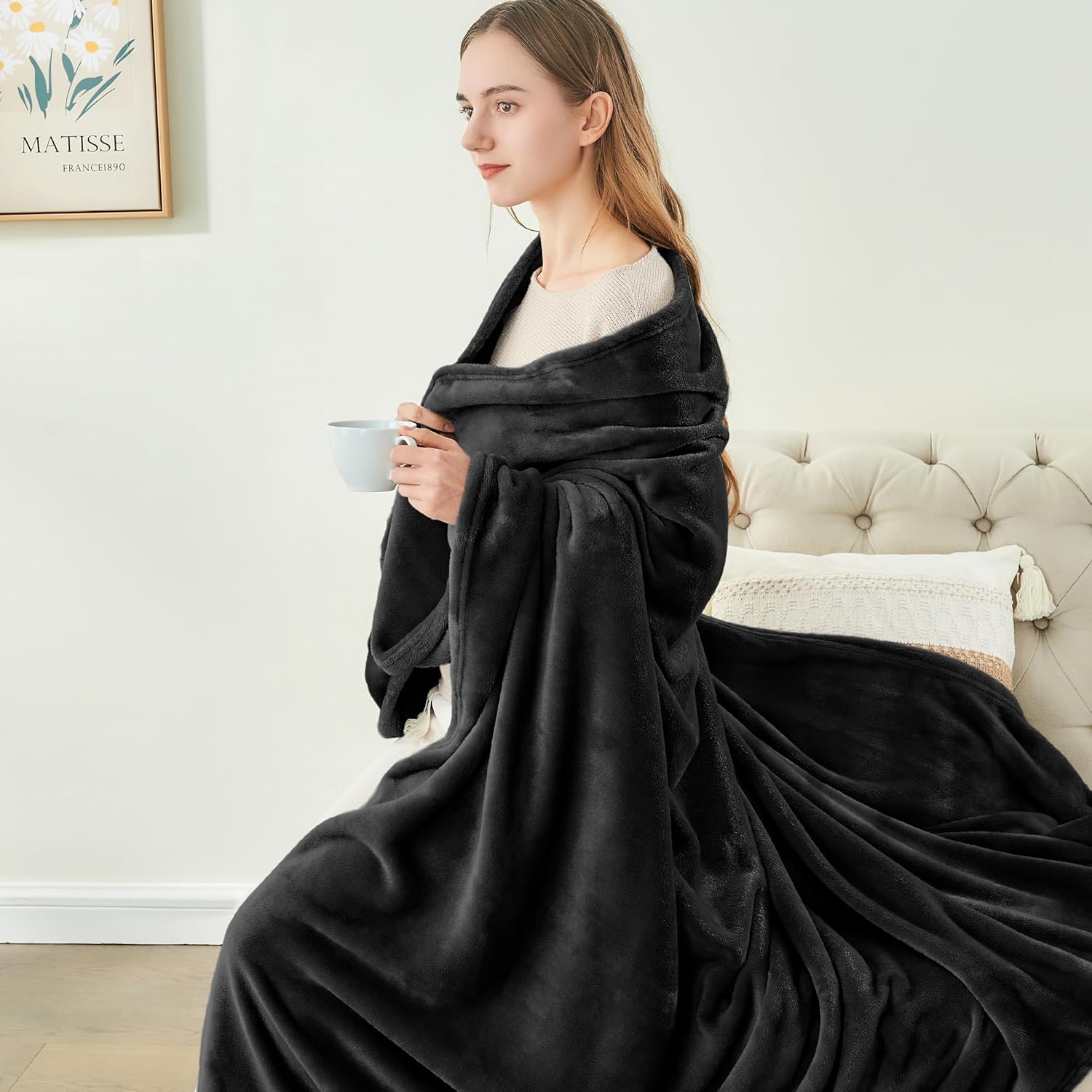 BEDELITE Fleece Blanket Black Throw Blankets for Couch & Bed, Luxury Plush Cozy Fuzzy Blanket 50x60 inches, Super Sof... - Image 4