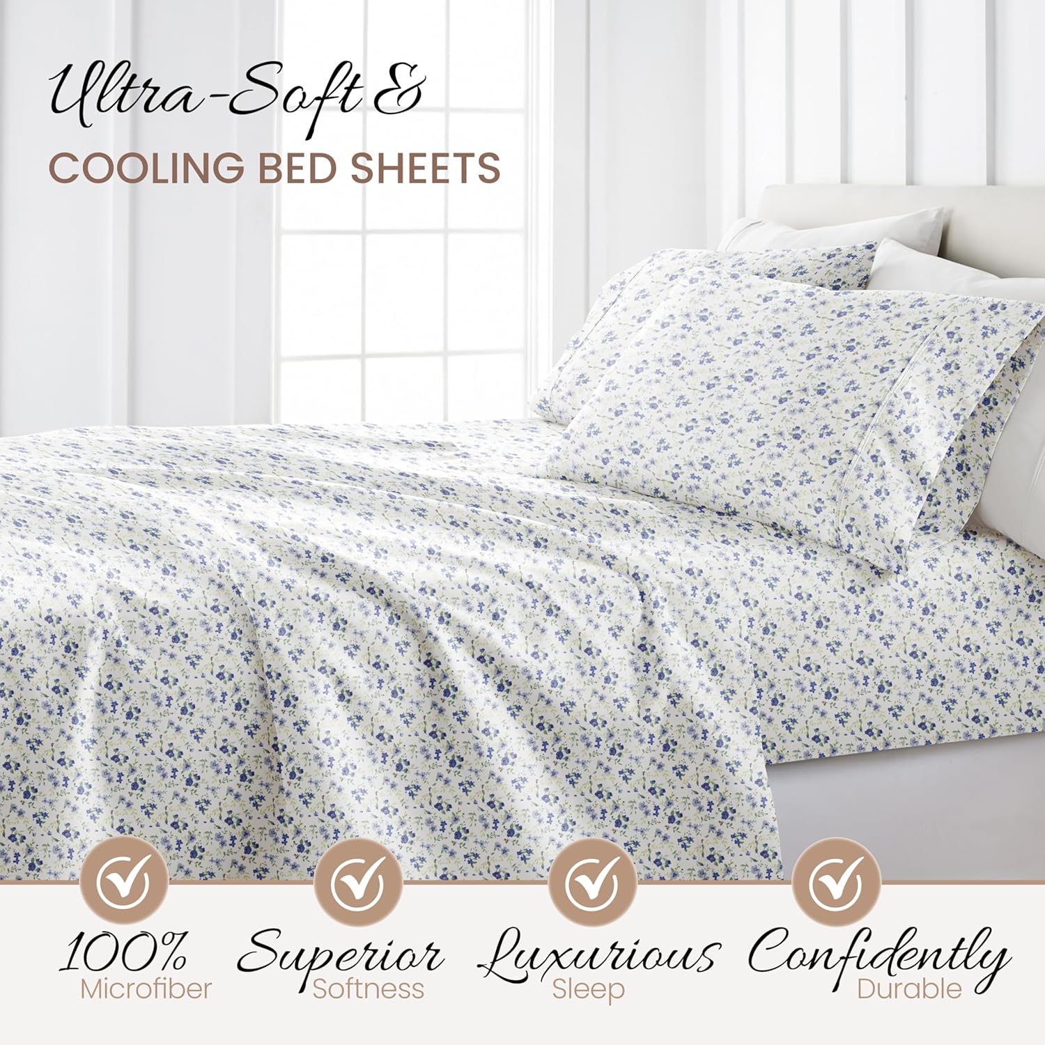 Linen Market 4 Piece Queen Sheet Set - Breathable, Double-Brushed Patterned Cooling Sheets – Ultra Soft & Wrinkle-Fre... - Image 5