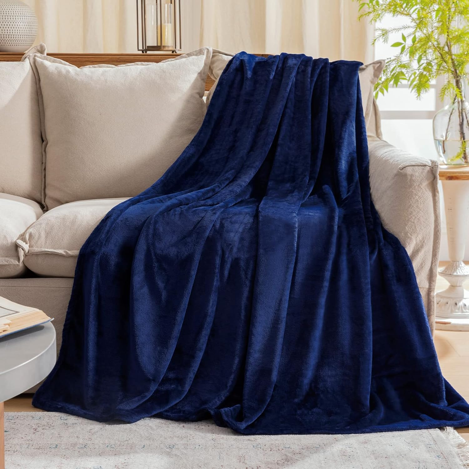Fleece Plush Throw Blanket Navy Blue(50 by 60 Inches),Super Soft Fuzzy Cozy Flannel Blanket for Couch Sofa.Microfiber...