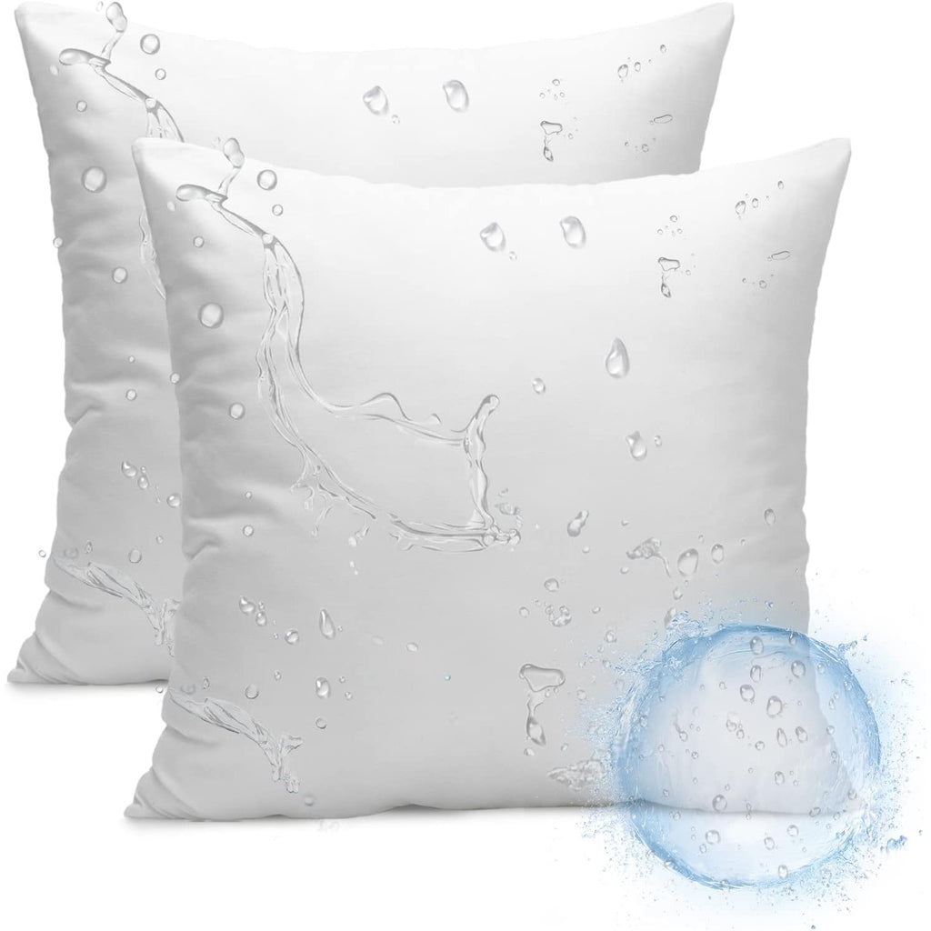Outdoor Pillow Inserts 18x18 Pack of 2 - Water Resistant Square Throw Pillow Forms for Patio Furniture (White)