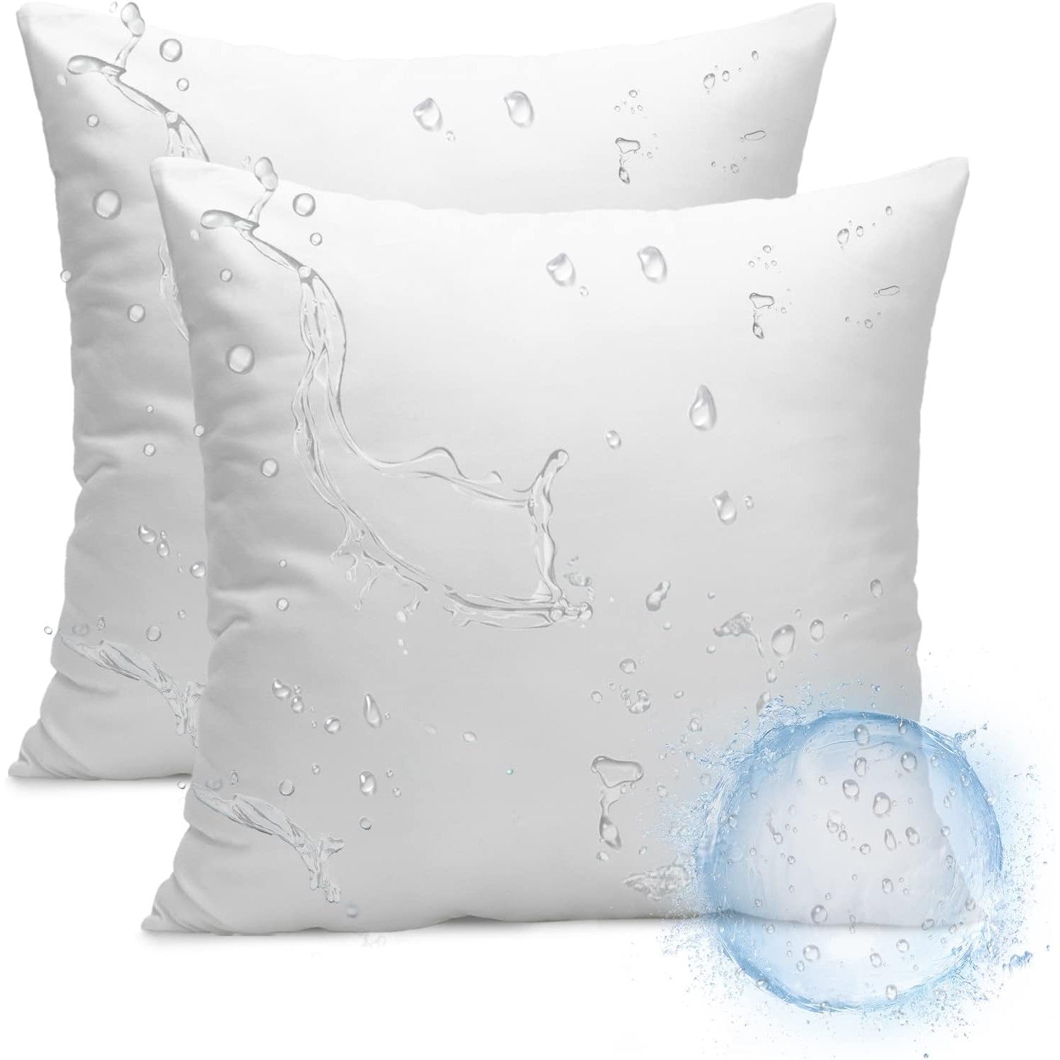 Outdoor Pillow Inserts 18x18 Pack of 2 - Water Resistant Square Throw Pillow Forms for Patio Furniture (White)